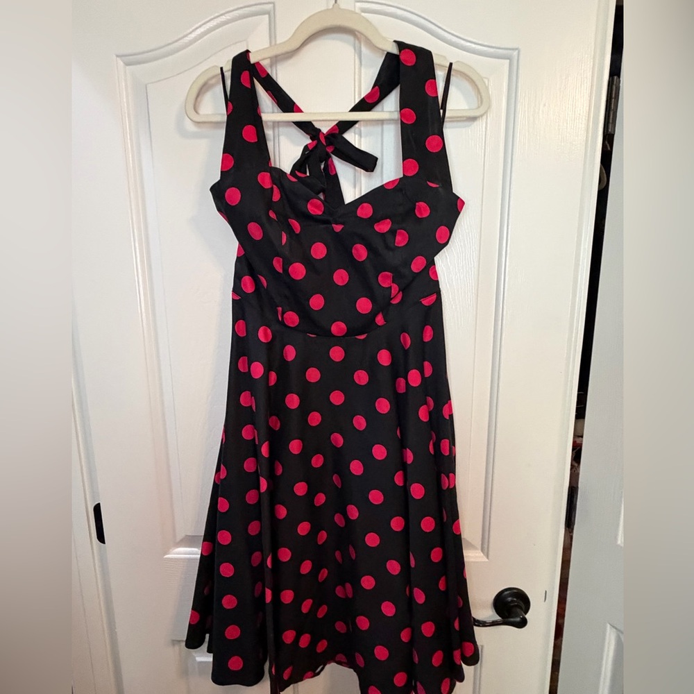 Polka Dot Halter Dress - Black and Pink
